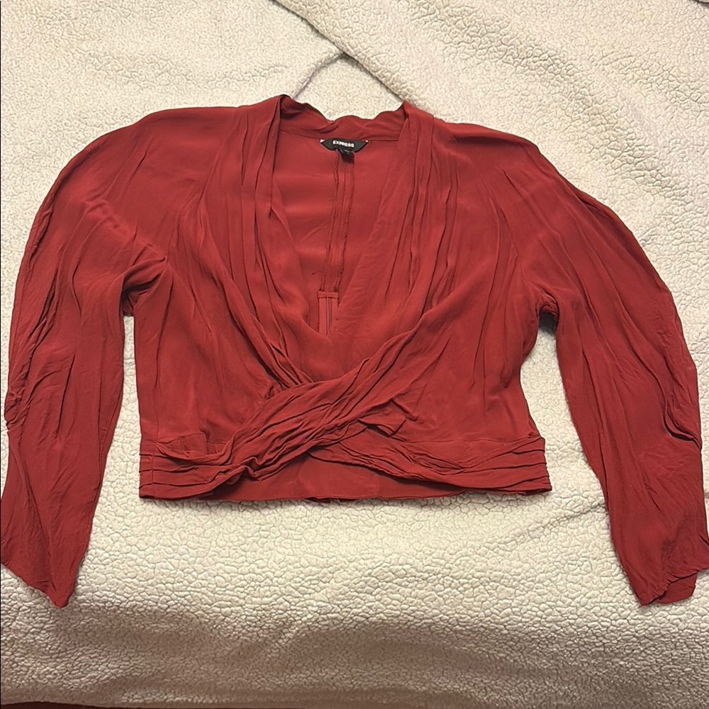 Red Draped Wrap 3/4 Sleeve Blouse